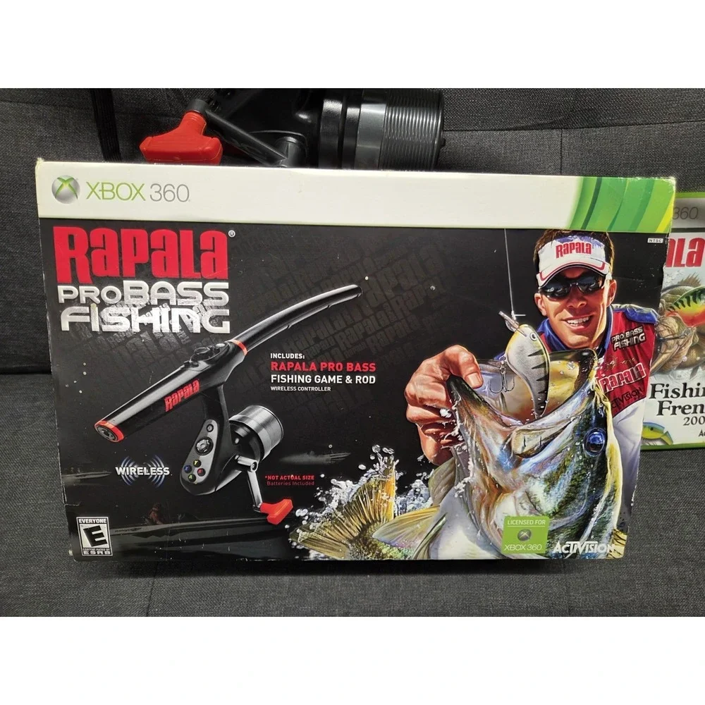 Xbox 360 Rapala Pro Bass Fishing Rod Controller Box Frenzy 2009 Game PLEASE READ